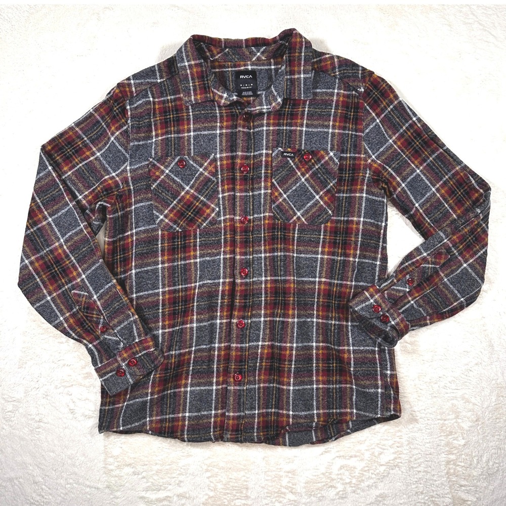 RVCA Mens Regular Fit Plaid Flannel Button Up Shirt Size Medium